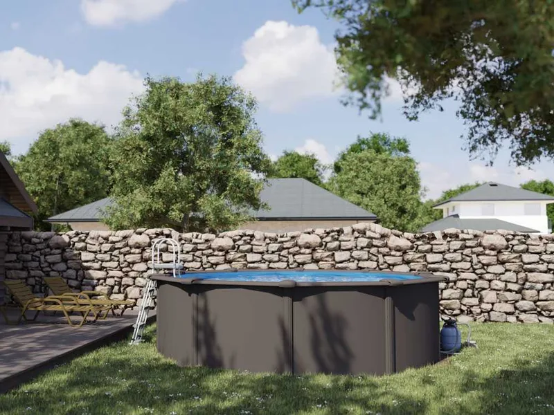 Gre Anthracite Ronde Ø350 x 132 cm - Piscine hors-sol en acier