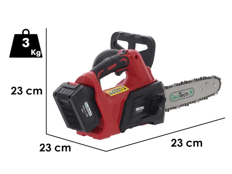 GeoTech X-Line CM-20V - Tronçonneuse d'élagage à batterie 20 V 4 Ah - Guide de 25 cm