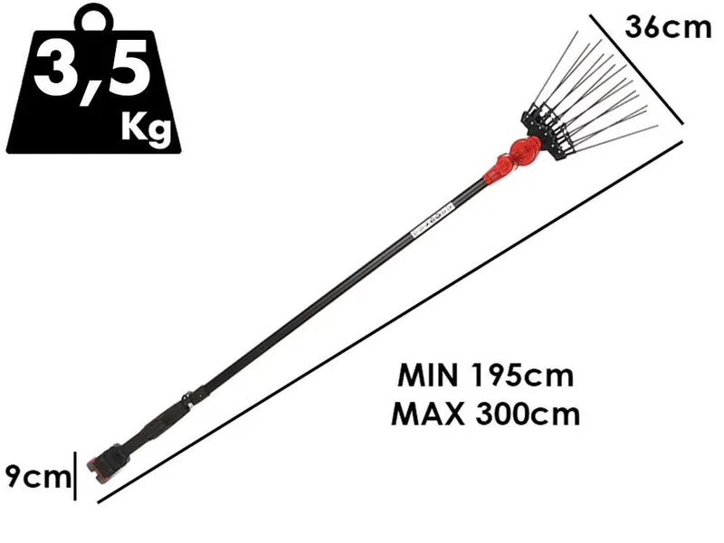 Aima Tandem Cordless - Peigne vibreur électrique à batterie - Perche télescopique en aluminium 195-300 cm - 3 x 21 V 5,2 Ah