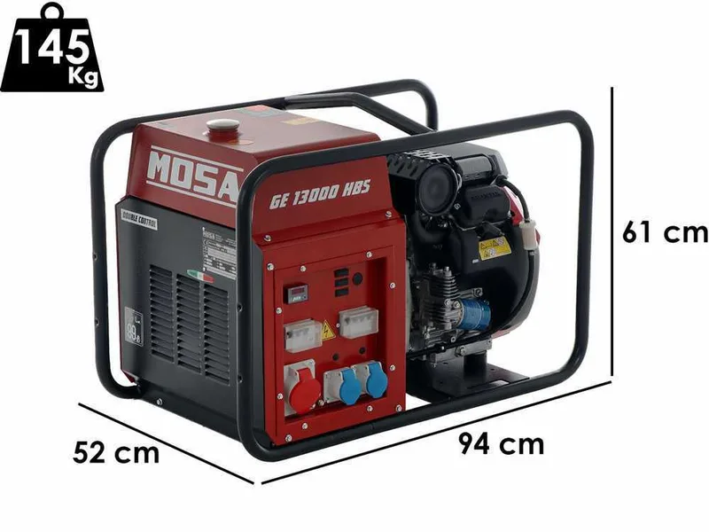 MOSA GE 13000 HBS - Groupe électrogène à essence 10.4 KW - Continu 9 kW Triphasé - Moteur Honda GX630