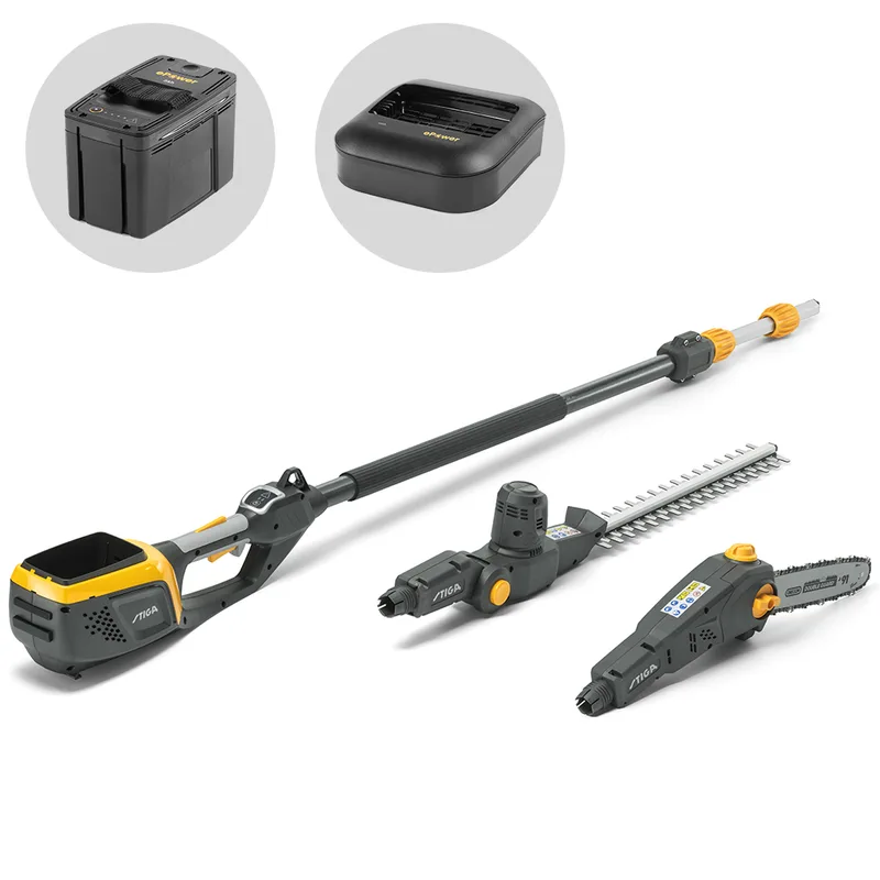 Stiga mt 500e Kit - Taille-haie et Perche élagueuse multifonction - batterie et chargeur inclus