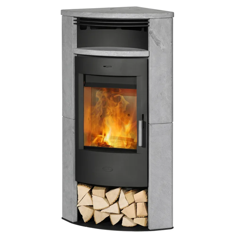 Fireplace Malta Poêle à bois d'angle Acier Noir | Pierre ollaire