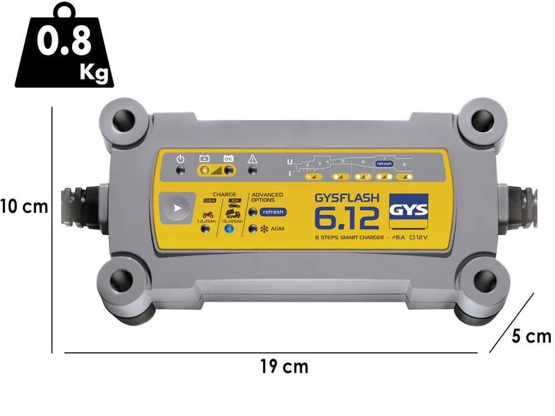 GYS Flash 6.12 - Chargeur et mainteneur de charge automatique - Batteries 12 V de 1,2 à 125 Ah