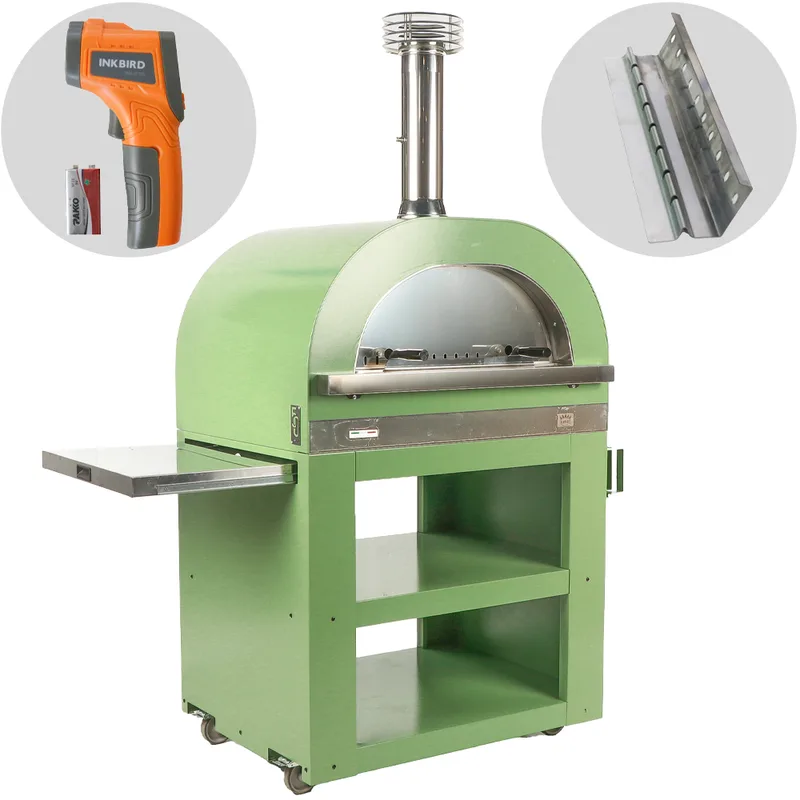 Clementi Gold - Four à bois d'extérieur pour pizza avec chariot - Chambre de cuisson 80 x 60 - 4 pizzas - Vert