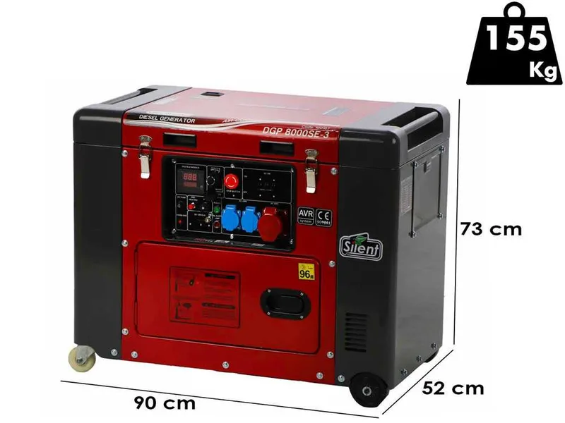 GeoTech Pro DGP8000SE-3 - Groupe électrogène diesel silencieux sur chariot avec AVR 6 kW - Continu 5.5 kW Triphasé + ATS
