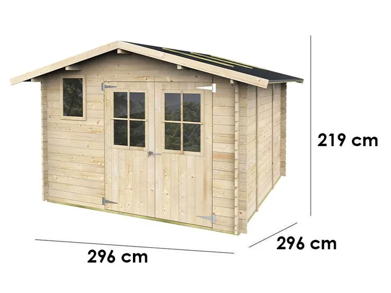 Alce Elena Express 296 x 296 - Abri de jardin en bois - Avec fenêtres et porte à double battant - 296 × 296 × 219 cm