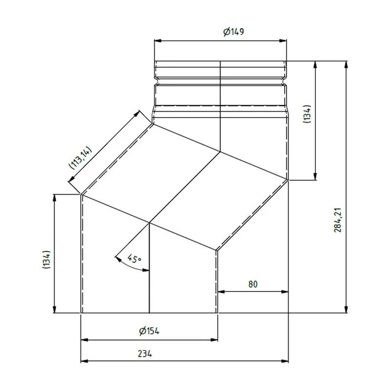 Raik coude décalé LS diamètre 150x284x2,00mm rétréci décalage 80mm gris