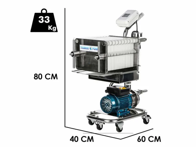 Tellarini CrystalPro Oil 20 - Filtre à plaques pour l'huile sur chariot - Pompe INOX