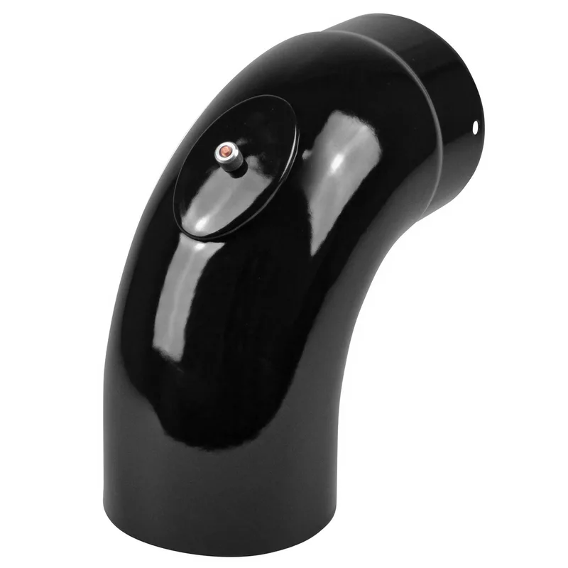 Coude de conduit de fumée / Coude de tuyau de poêle émaillé 130 mm - Coude lisse à 90° noir avec ouverture de nettoyage
