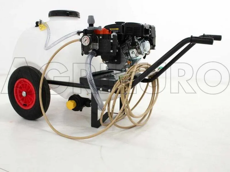 Groupe motopompe de pulvérisation Comet MP 30 - Loncin G 200 F sur chariot réservoir 120 lt avec crochet