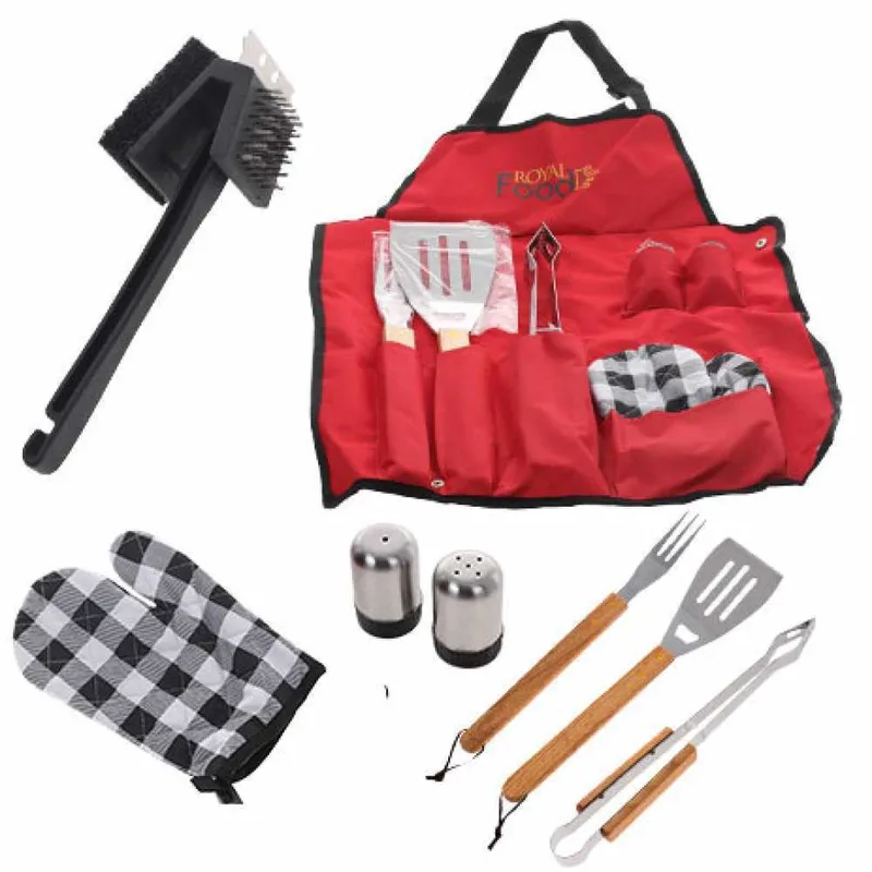 Set Tablier avec Ustensiles barbecue + Brosse/raclette pour nettoyage du barbecue