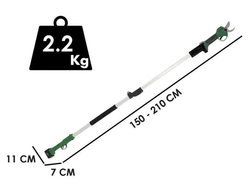Sécateur de taille à batterie sur perche télescopique GreenBay TopCut 32 - 2x 16.8V - 2Ah - 150/210 cm - Diamètre de coupe 32 mm