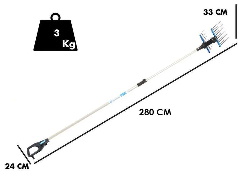 Campagnola Alice STAR 58 PLUS - Peigne vibreur électrique à batterie de type automobile avec câble inclus - Perche télescopique en aluminium de 210 à 280 cm