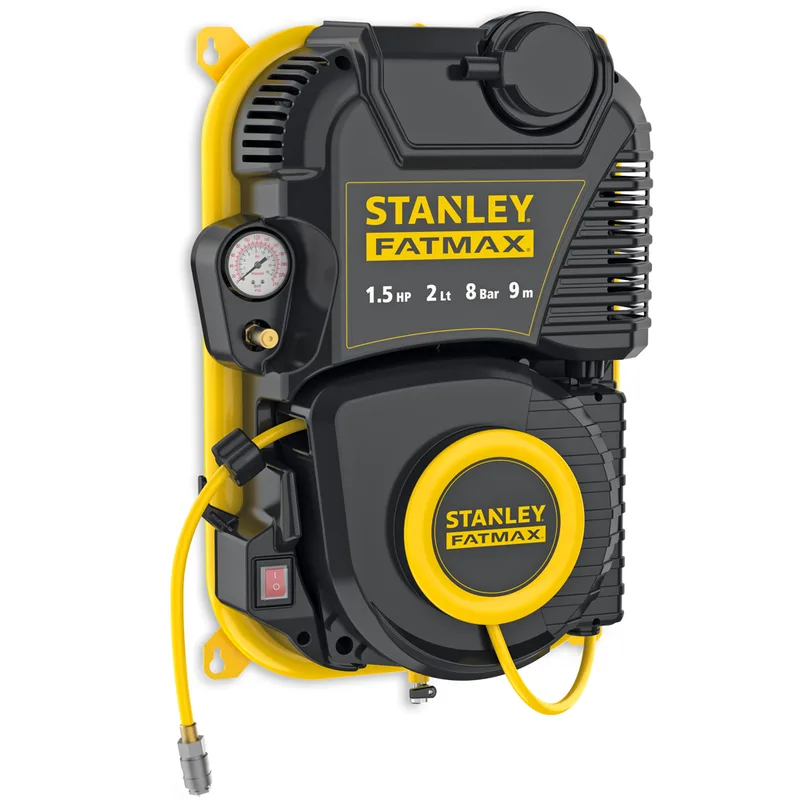 Stanley Wall Tech Pro - Compresseur d'air électrique monophasé mural, oil-less - Moteur 1.5 CV - 2 L