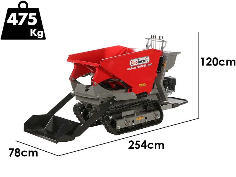 GeoTech Pro GeoPorter 580 DHSL Hydro - Brouette motorisée avec benne élévatrice à pantographe - Transmission hydrostatique