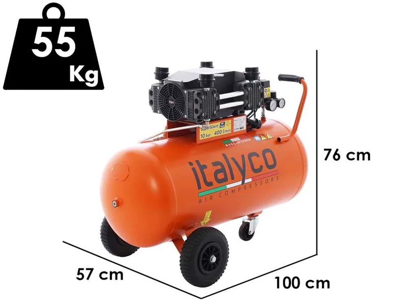 Italyco KP 100/3 OL - Compresseur d'air électrique monophasé silencieux - Sans huile - Moteur 3 CV - 100 L