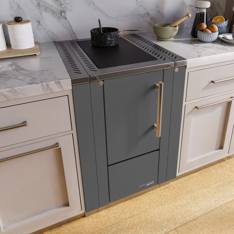 Haas+Sohn HS 40 sans vitre cuisinière à bois anthracite cadre de cuisinière acier inoxydable plaque de cuisson en acier
