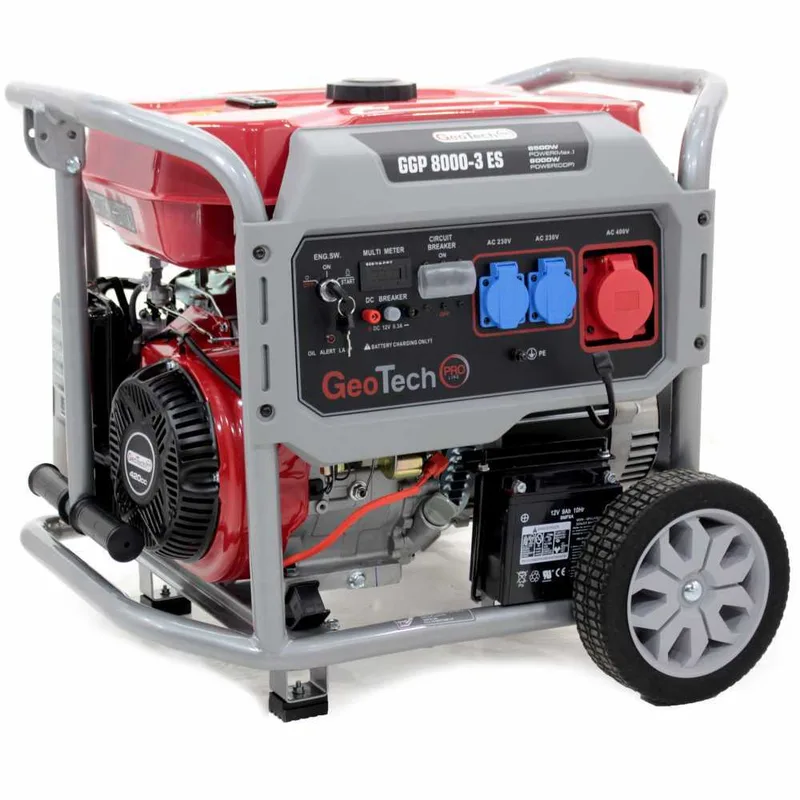 GeoTech Pro GGP 8000-3 ES - Groupe électrogène sur chariot avec AVR 6.5 kW - Continue 6 kW triphasée