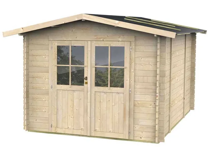 Alce Opera 300x250 - Abri de jardin à bois - Avec fenêtres et porte à double battant - 300x250x219 cm