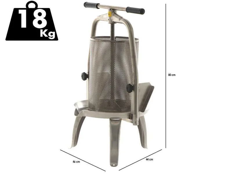 Baesso V25 Inox - Pressoir à vis pour fruits et légumes 20 L – Cage en acier inoxydable