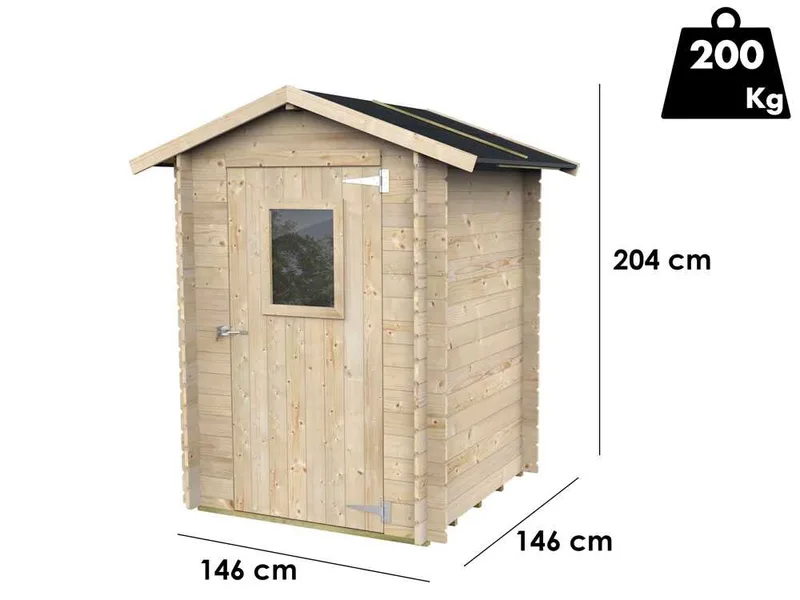 Alce Hobby 146x146 - Abri de jardin en bois - Avec fenêtre à l'avant - 146x146x204 cm