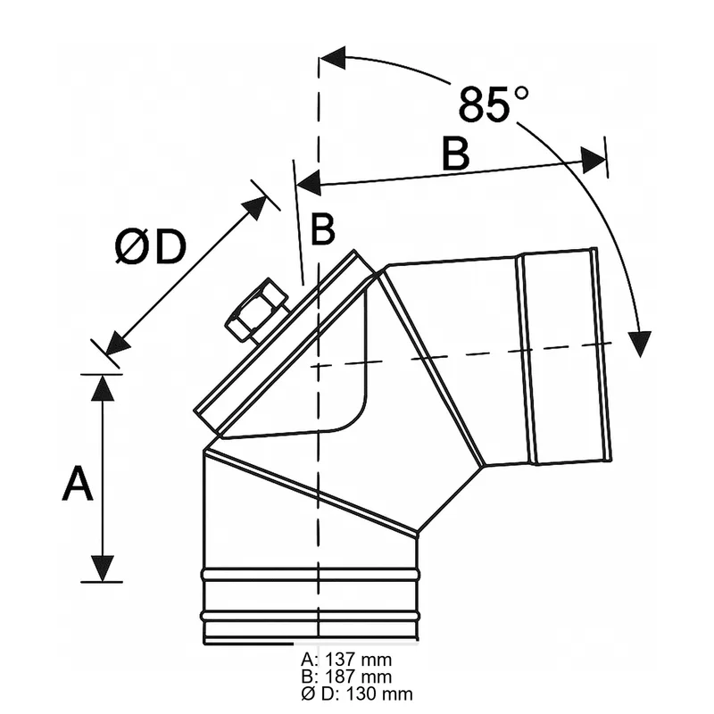 Schiedel PRIMA PLUS coude 85° Ø130 mm avec fermeture de révision pour huile/gaz simple paroi mat