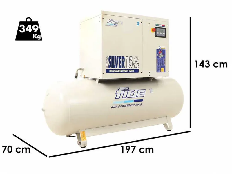 Fiac New Silver 15/500 - Compresseur rotatif triphasé à vis silencieux - Moteur 15 HP