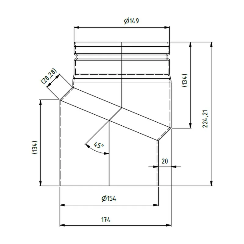 Raik coude décalé LS diamètre 150x224x2,00mm rétréci décalage 20mm gris