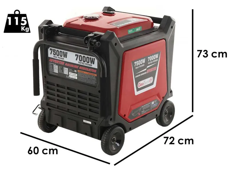 Geotech Pro PTGA 9000 - Groupe électrogène à essence sur roues inverter insonorisé 7.5 kW - Continue 7 kW Monophasé + ATS