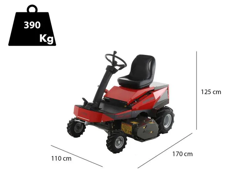 Tracteur tondeuse électrique CaRINO - Moteur à batterie 48V/200 Ah - Largeur de coupe 110 cm
