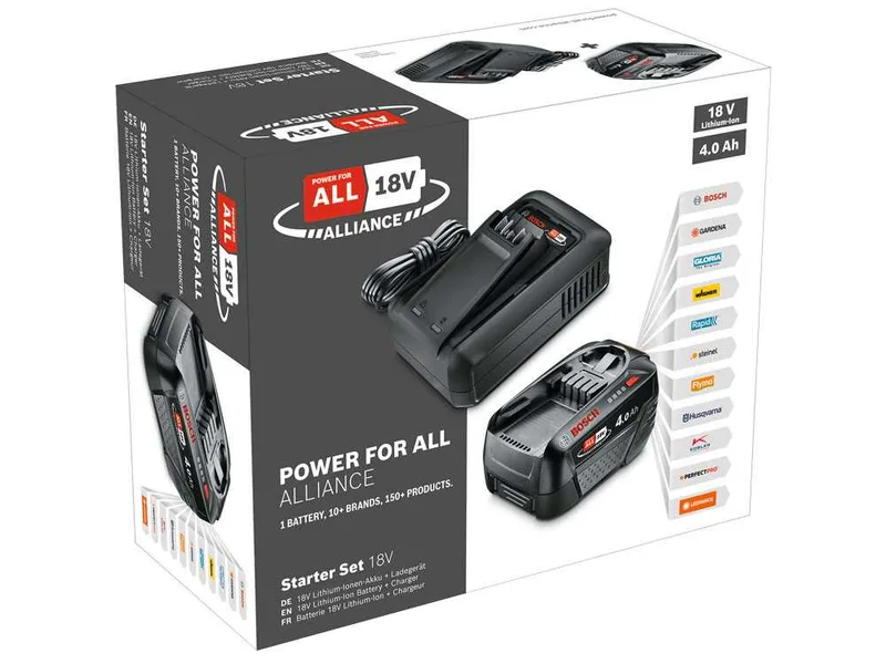 Kit de démarrage Bosch batterie 18 V/4 Ah + chargeur pour la gamme verte DIY