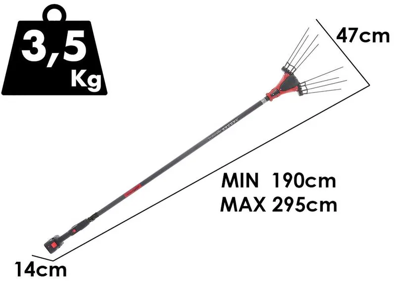 Aima Jaguar Cordless - Peigne vibreur électrique à batterie - Perche télescopique en carbone - 190 à 295 cm - 2 x 21 V 9 Ah