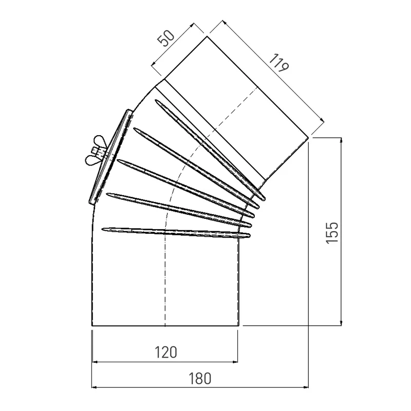Coude de conduit de fumée / Coude de tuyau de poêle émaillé 120 mm - Coude à 45° nervuré blanc avec ouverture de nettoyage
