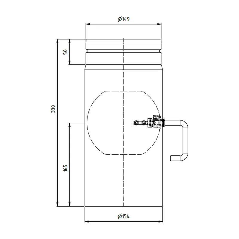 Raik tuyau LS diamètre 150x330x2,00mm rétréci avec modérateur de tirage noir