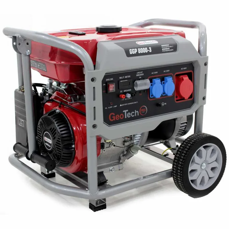 GeoTech Pro GGP 8000-3 - Groupe électrogène sur chariot avec AVR 6.6 kW - Continue 6 kw Triphasé