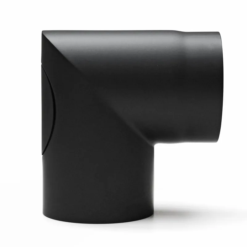 Raik Basic coude de tuyau de fumée 150mm noir 90° – 2 pièces avec porte poli pour tuyau de fumée / conduit de fumée