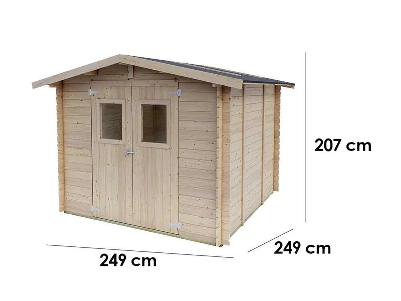 Alce Iris 249 x 249 cm – Abri de jardin en bois - Avec fenêtres et porte double battant – 249 x 249 x 207 cm