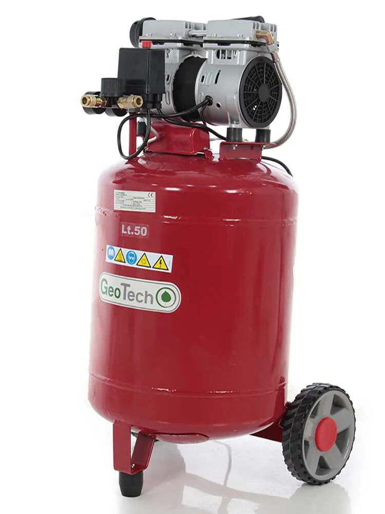 GeoTech S-AC50V-8-10 - Compresseur d'air électrique oilless - Moteur 1 CV - 50 L Vertical Silencieux