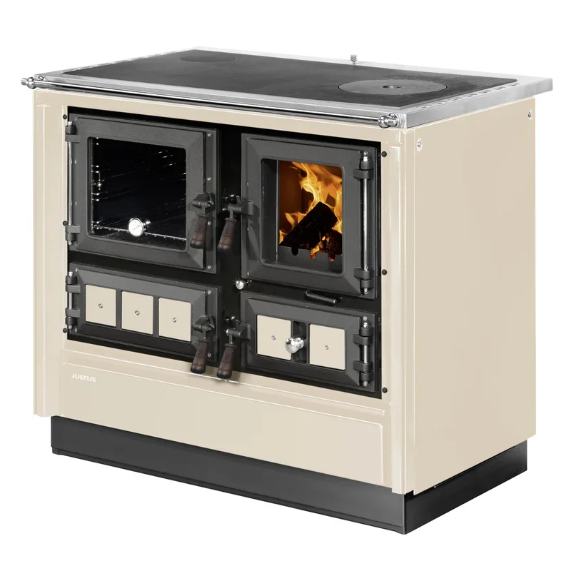 Justus Rustico-90 2.0 Poêle de cuisine en acier crème, compartiment de cuisson à gauche