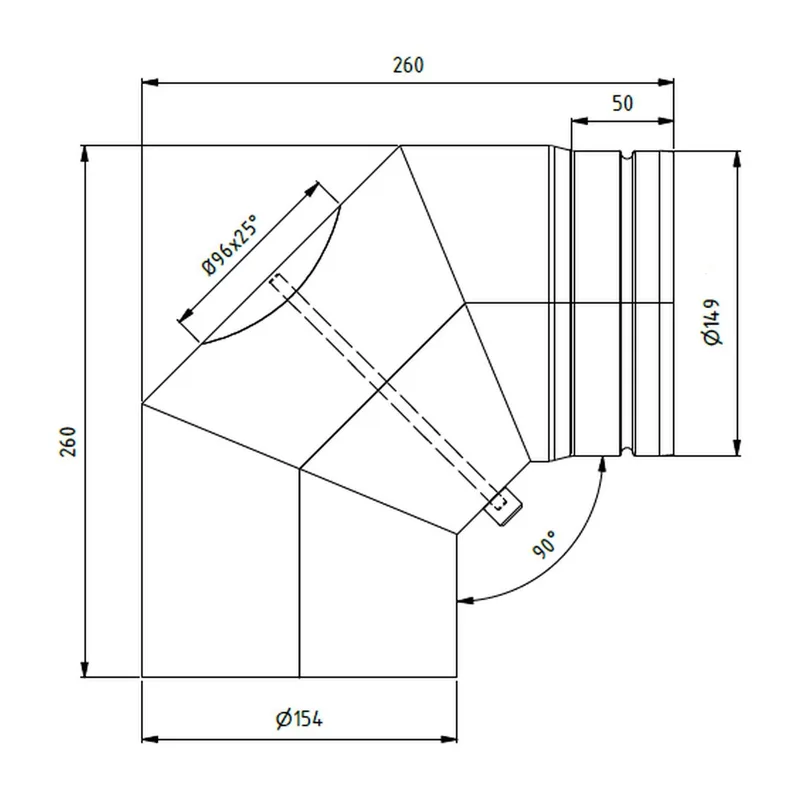Raik Bogen LS diamètre 150/90° rétréci 3-pièces avec porte insérée noir