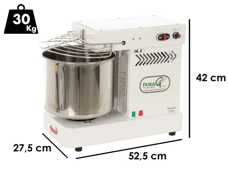 Pétrin à spirale Famag Grilletta IM 8 10 vitesses - Haut niveau d'hydratation - Capacité de cuve 8 Kg 11.5L