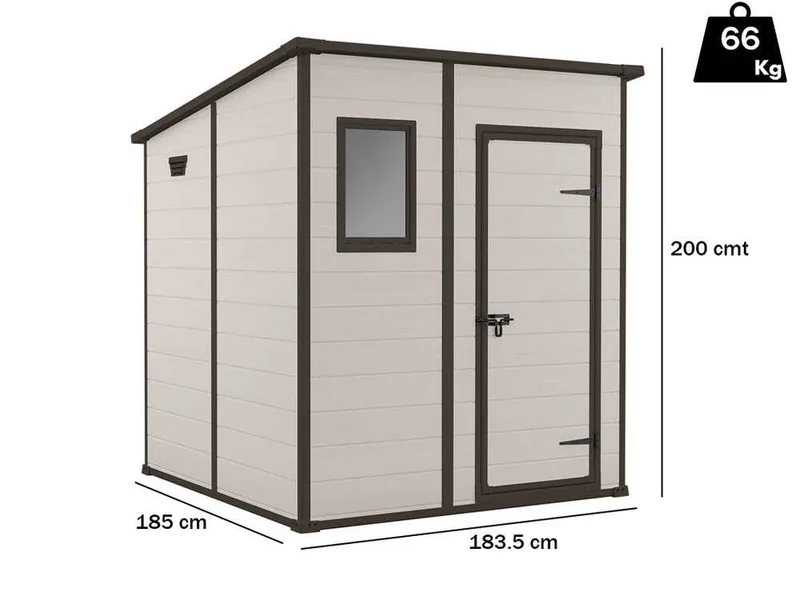 Keter Manor Pent - Abri de jardin - Avec fenêtre frontale - 183.5x185x200 cm
