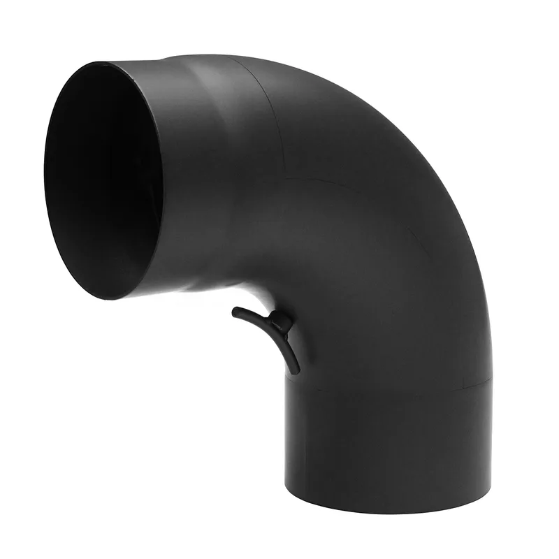 Raik Basic coude de tuyau de fumée 150mm noir 90° tiré avec porte pour tuyau de fumée / conduit de fumée