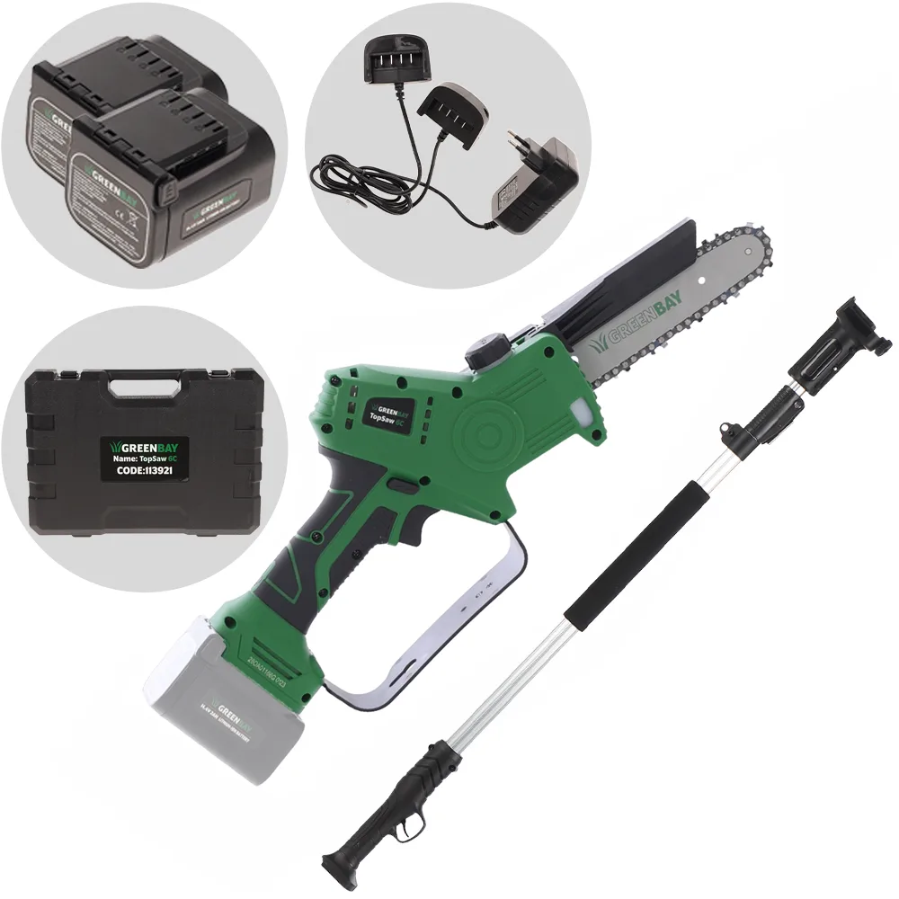 GreenBay TopSaw 6C - Élagueuse à batterie sur perche - 2 batteries de 16,8 V - 2 Ah