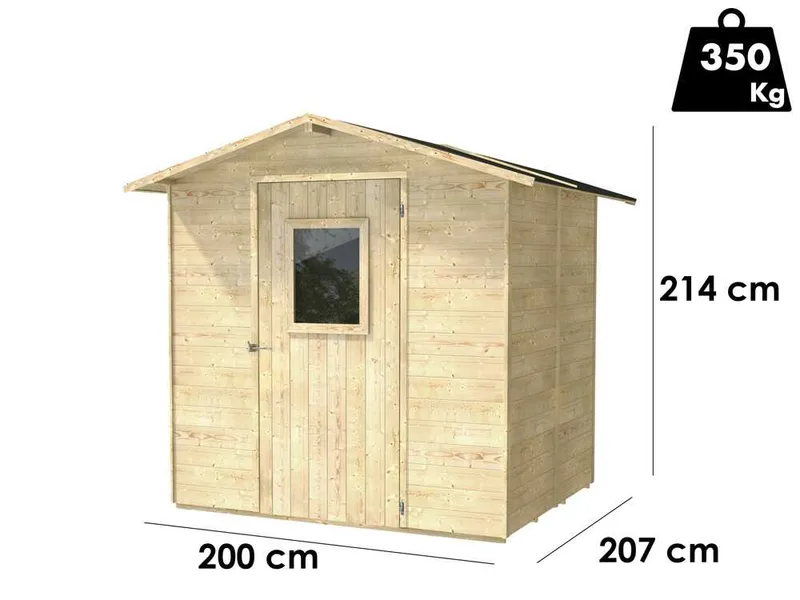 Alce Vaniglia 200x207 - Abri de jardin en bois - Avec fenêtre à l'avant - 200x207x214 cm