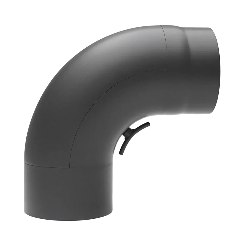 Raik Basic coude de tuyau de fumée 150mm gris fonte 90° tiré avec porte pour tuyau de fumée / conduit de fumée