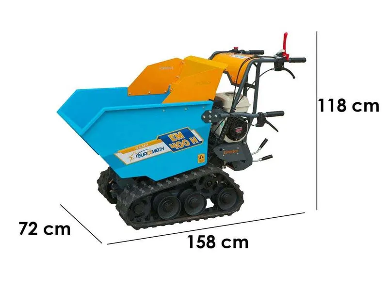 Brouette motorisée à chenilles EuroMech EM400H-Dump - Caisson dumper avec charge de 400 Kg