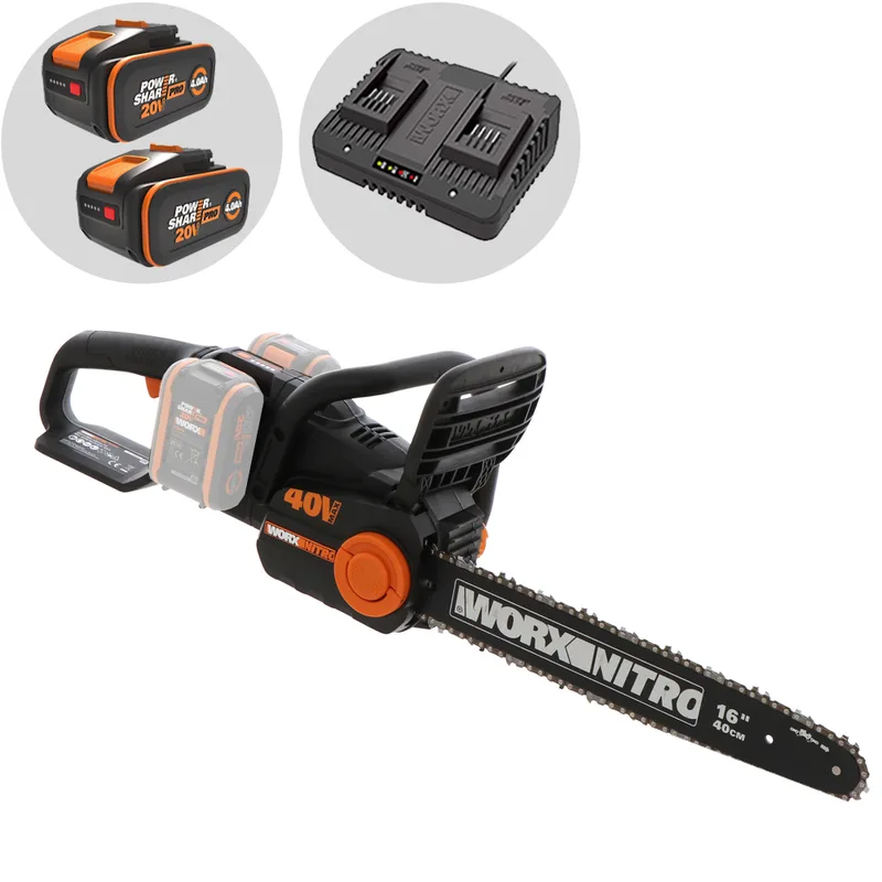 Worx WG385E nitro - Tronçonneuse à batterie - 2 x 40V 4Ah - Guide de 40 cm