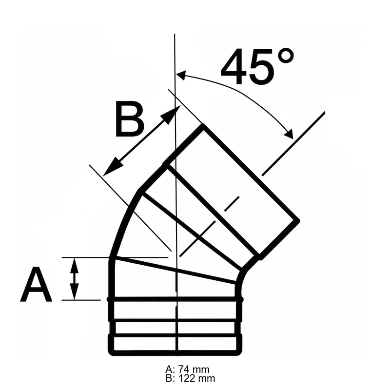Schiedel PRIMA PLUS coude 45° Ø130 mm simple paroi mat