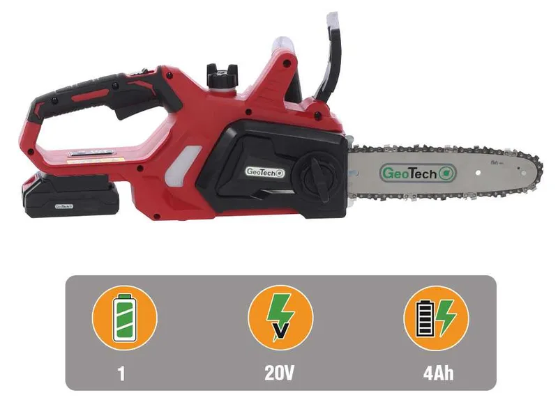 GeoTech X-Line CS-20V - Tronçonneuse à batterie 20 V/4 Ah - Guide de 25 cm